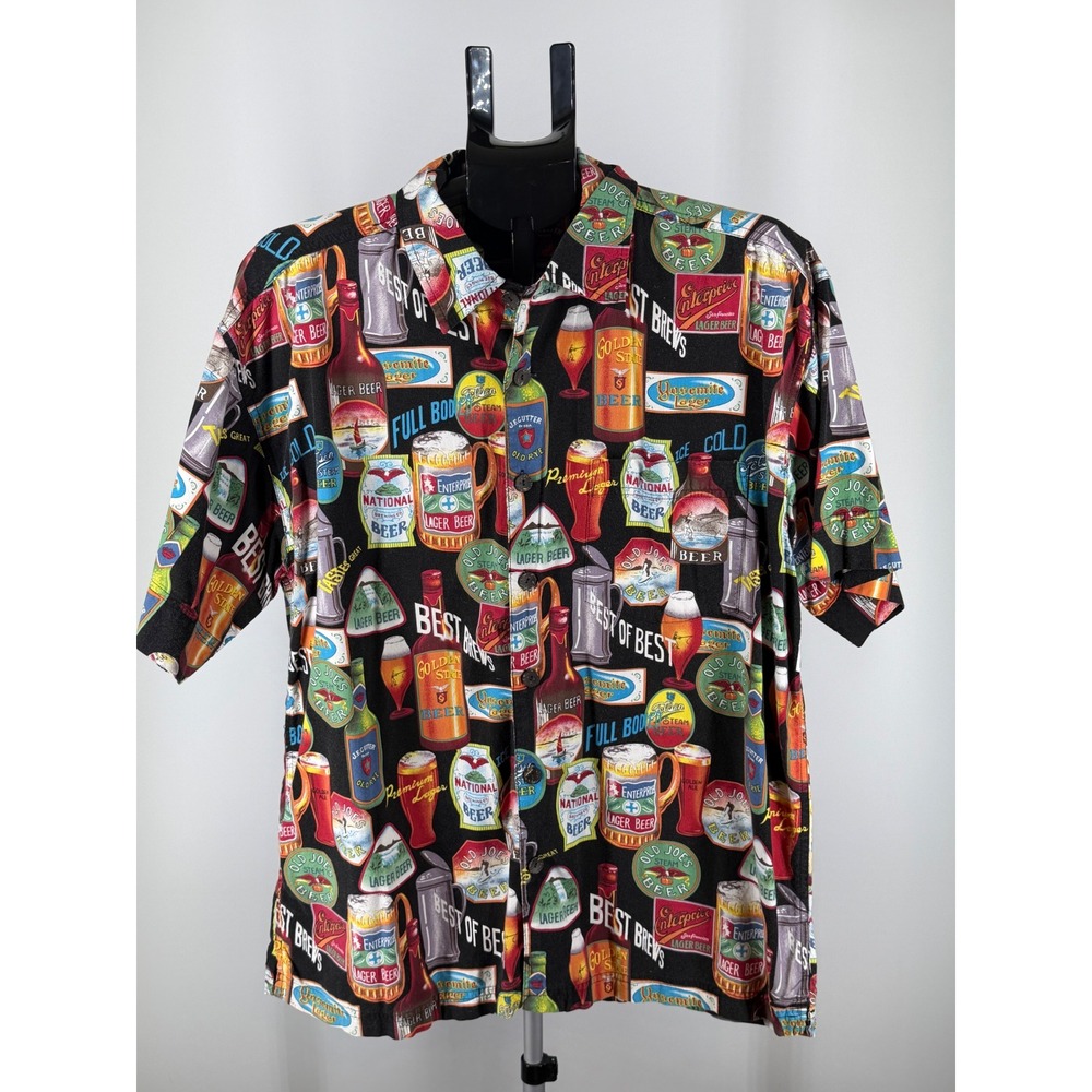 Cactus Black Label Mens Beer Label Novelty Print Button‎ Down Shirt Black L
